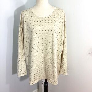 NWOT CROFT & BARROW THE CLASSIC TEE 2X BEIGE BLACK POLKA DOTS CREW NECK